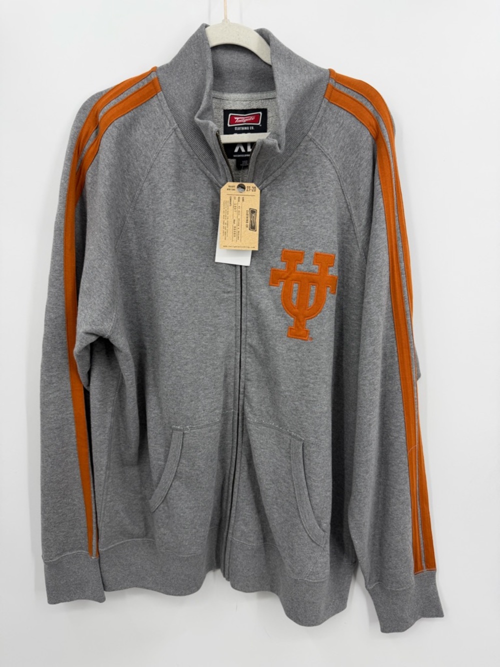 NWT Tailgate Clothing Co. gray Texas Longhorns full-zip hoodie embroidered sz XL